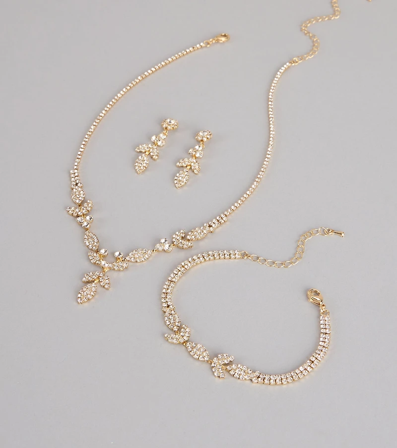 Luxe Desire Rhinestone Leaf Jewelry Set