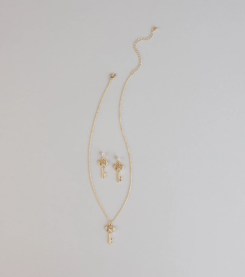 Locked In Love Heart Key Jewelry Set
