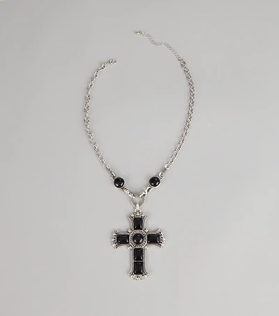 Bold Details Cross Statement Necklace