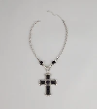 Bold Details Cross Statement Necklace
