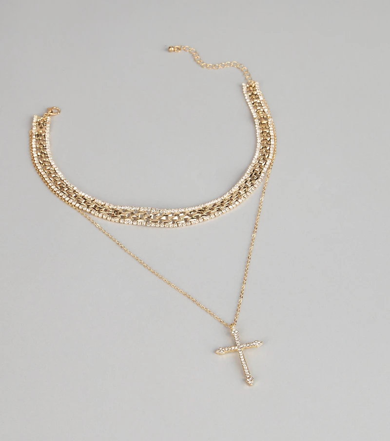 Statement Balance Layered Cross Necklace