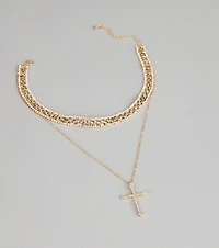 Statement Balance Layered Cross Necklace