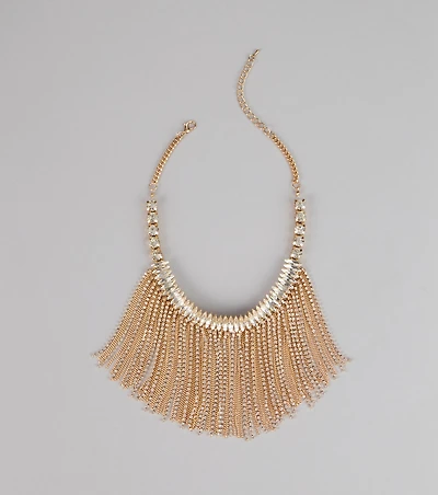 Glam Sweep Rhinestone Fringe Necklace