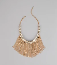 Glam Sweep Rhinestone Fringe Necklace