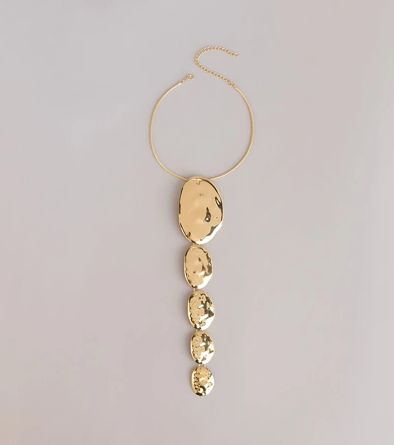 Dripping In Drama Hammered Lariat Necklace