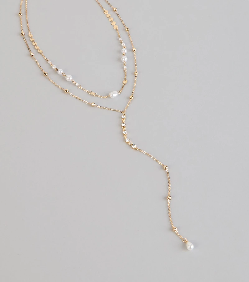 Effortlessly Elevated Pearl Beaded Lariat Necklace