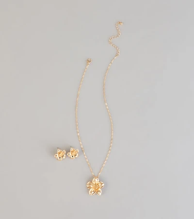 Bloom Mood Flower Necklace And Stud Earrings Set