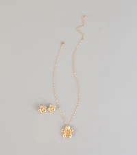 Bloom Mood Flower Necklace And Stud Earrings Set