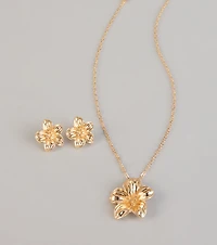 Bloom Mood Flower Necklace And Stud Earrings Set