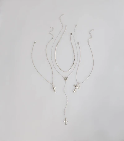 Keep It Layered Cross Charm Necklace Set