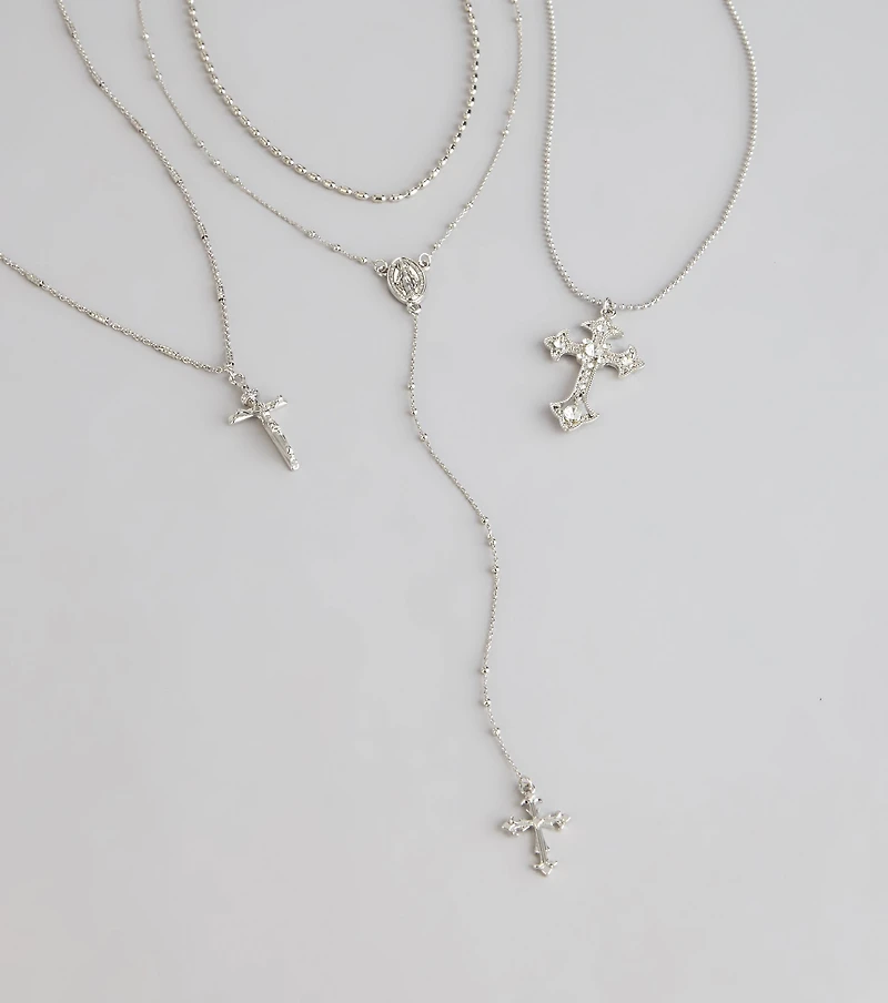 Keep It Layered Cross Charm Necklace Set