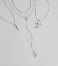 Keep It Layered Cross Charm Necklace Set