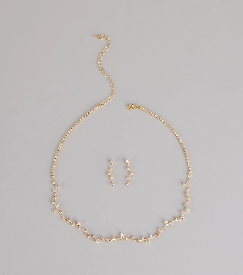 Delicate Sparkle Rhinestone Necklace And Earrings Set