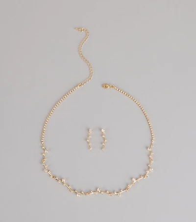 Delicate Sparkle Rhinestone Necklace And Earrings Set