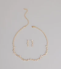 Delicate Sparkle Rhinestone Necklace And Earrings Set
