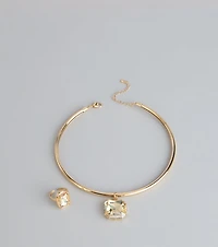 Bold Shine Rhinestone Pendant Necklace And Ring Set