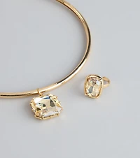 Bold Shine Rhinestone Pendant Necklace And Ring Set