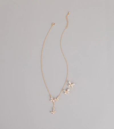 Sweet Shine Rhinestone Butterfly Necklace And Earrings Set
