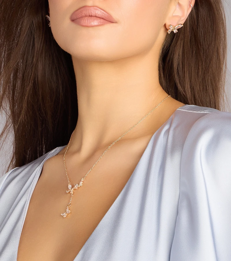 Sweet Shine Rhinestone Butterfly Necklace And Earrings Set