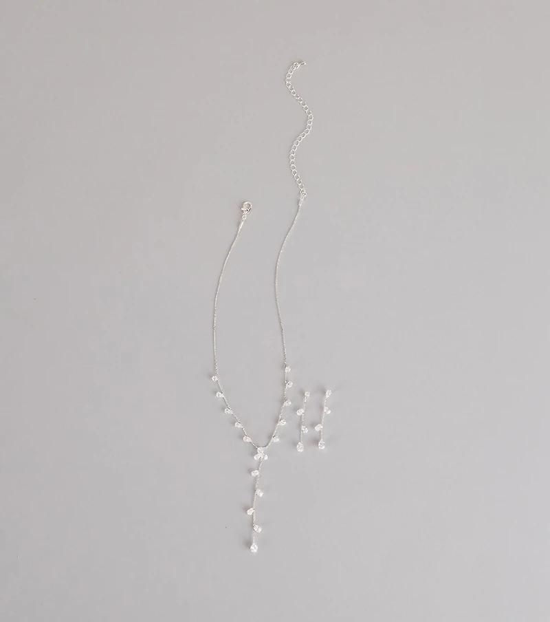 Sleek Shimmer Rhinestone Necklace And Earrings Set