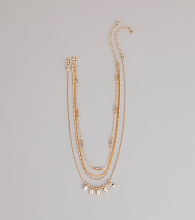 Cool Girl Shine Rhinestone Layered Necklace Set