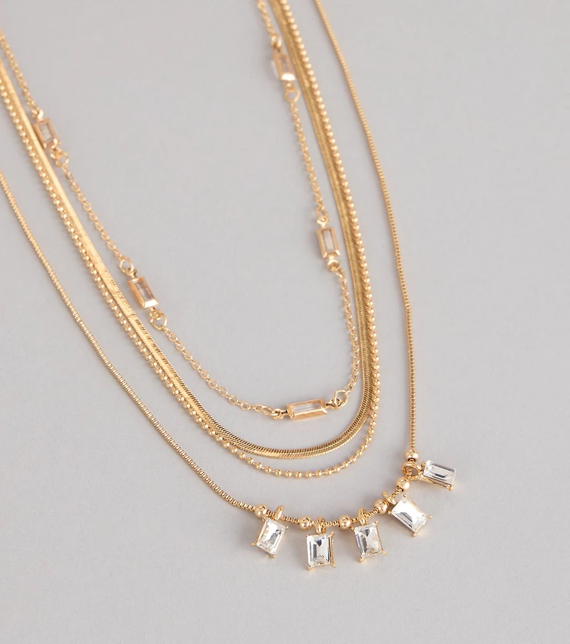 Cool Girl Shine Rhinestone Layered Necklace Set