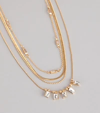 Cool Girl Shine Rhinestone Layered Necklace Set