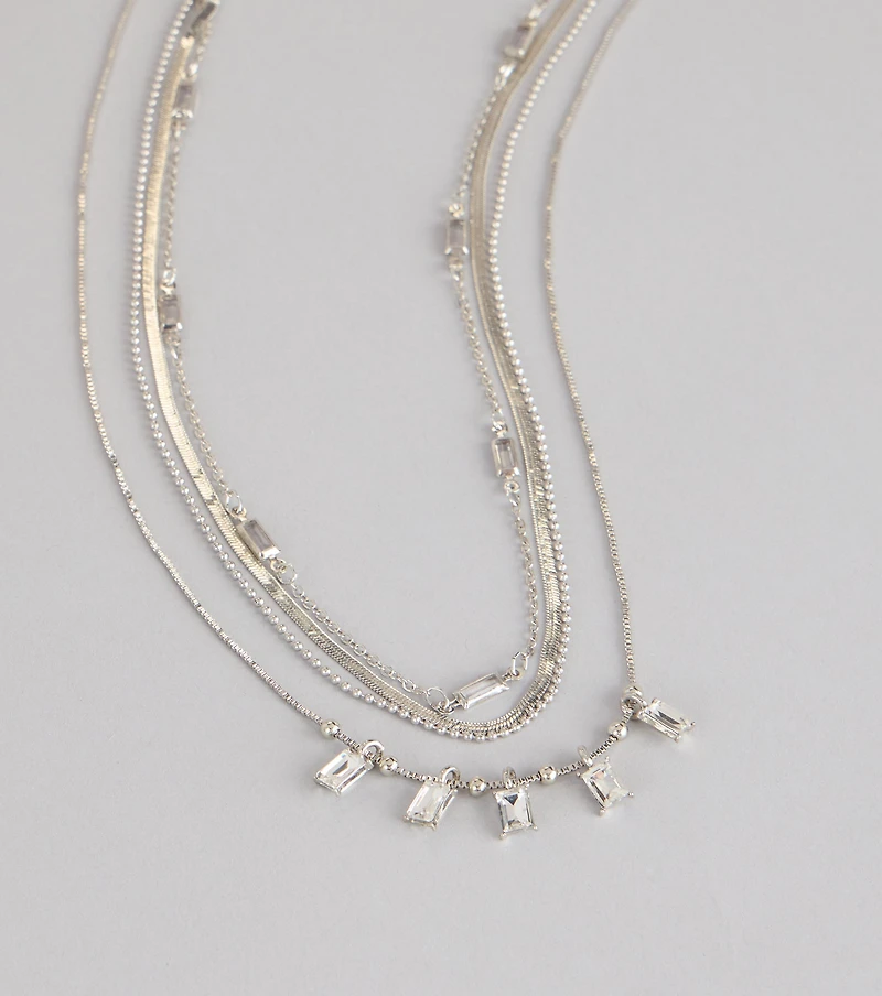 Cool Girl Shine Rhinestone Layered Necklace Set
