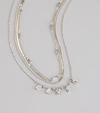 Cool Girl Shine Rhinestone Layered Necklace Set