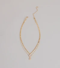 Pretty Glam Rhinestone Flower Charm Layered Necklace