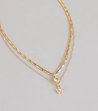 Pretty Glam Rhinestone Flower Charm Layered Necklace