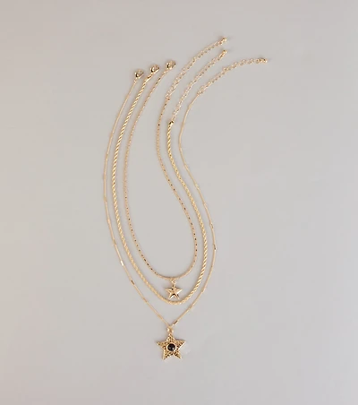 Soft Spark Star Charm Layered Necklace Set