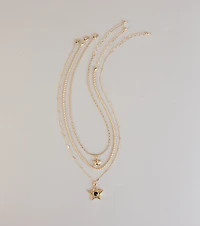 Soft Spark Star Charm Layered Necklace Set