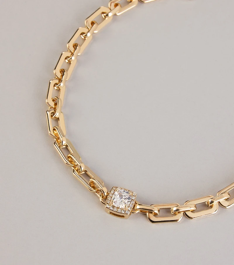 Locked In Shine Rhinestone Chunky Chain Necklace