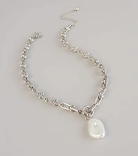 Soft Glam Statement Pearl Charm Chain Necklace