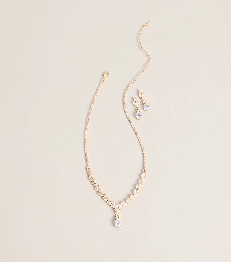 Catch The Light Rhinestone Necklace And Earrings Set