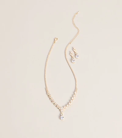 Catch The Light Rhinestone Necklace And Earrings Set
