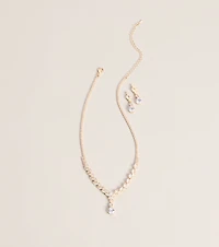 Catch The Light Rhinestone Necklace And Earrings Set
