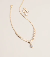 Catch The Light Rhinestone Necklace And Earrings Set