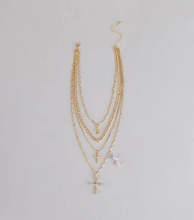 Stacked Shine Necklace And Earrings Set