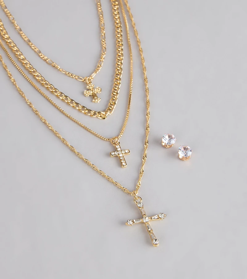 Stacked Shine Necklace And Earrings Set