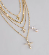 Stacked Shine Necklace And Earrings Set