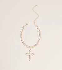 Bold Shine Rhinestone Cross Statement Necklace