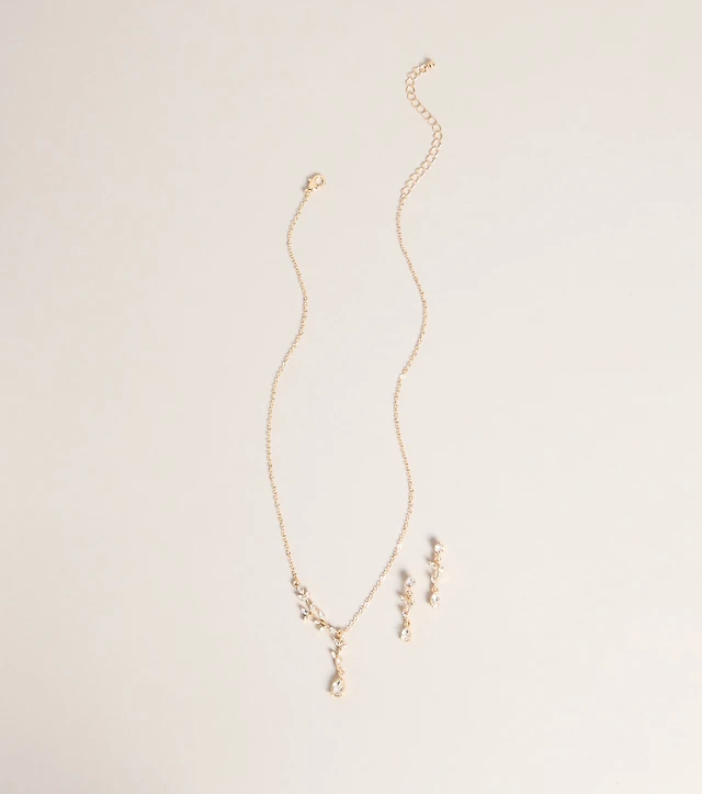 Soft Shine Rhinestone Leaf Necklace And Earrings Set