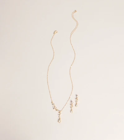 Soft Shine Rhinestone Leaf Necklace And Earrings Set