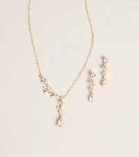 Soft Shine Rhinestone Leaf Necklace And Earrings Set