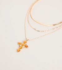 Chic Layers Stone Cross Charm Necklace