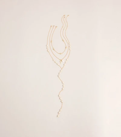 Pretty In Pearls Layered Lariat Necklace Set