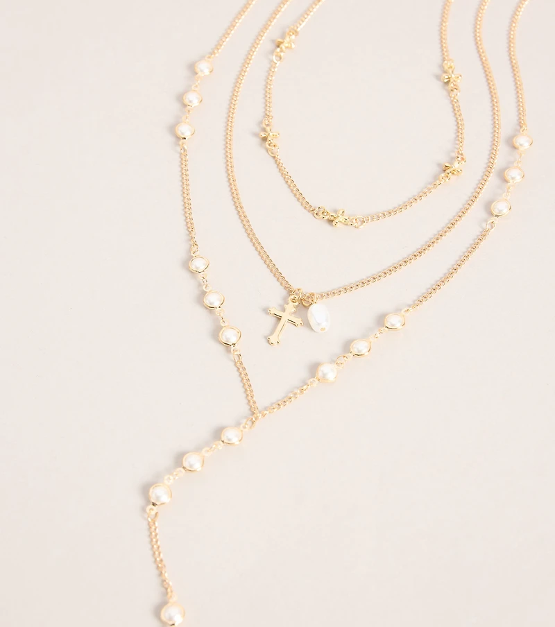 Pretty In Pearls Layered Lariat Necklace Set