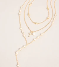 Pretty In Pearls Layered Lariat Necklace Set